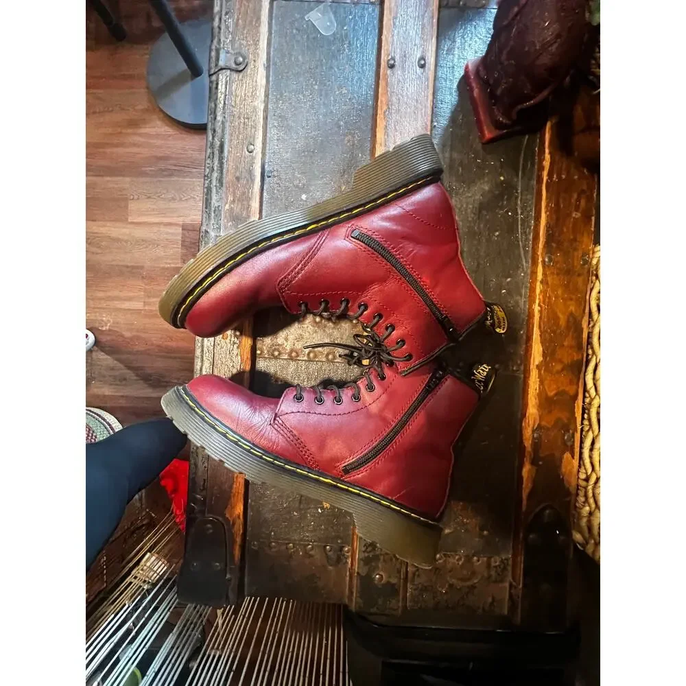 Dr. Martens Youth 1460 Softy T Cherry Red Leather Side Zip Boots Size 4